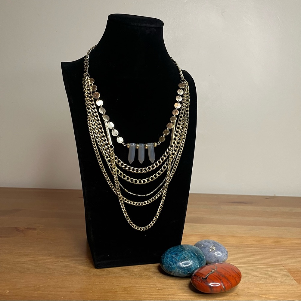 SUGARFIX multilayered necklace with discs, bars and faux crystral